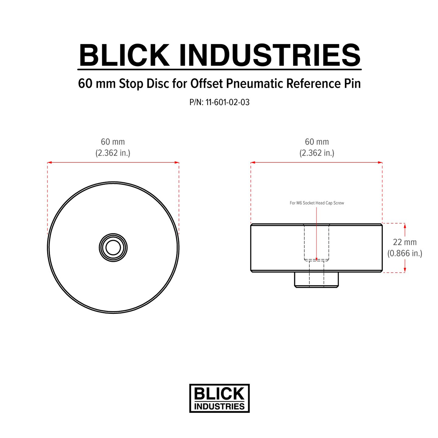 60 mm Stop Disk for Pneumatic Reference Pin by BLICK INDSUTRIES